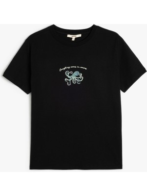 Koton Bisiklet Yaka Kısa Kollu Pamuklu Baskılı Tişört