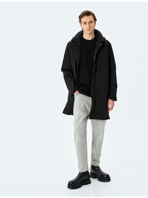 Koton Fermuarlı Slim Fit Çıkarılabilir Kapşonlu Yağmurluk Mont