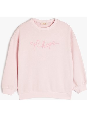 Koton Baskı Detaylı Uzun Kollu Bisiklet Yaka Şardonlu Oversize Sweatshirt