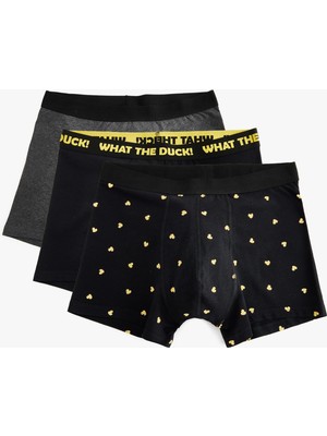 Erkekler İçin Koton 3'lü Boxer Seti Normal Paça Desenli Pamuklu Konforlu Günlük Giyim