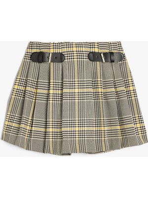 Koton Ekoseli Kemerli Pileli Şort Etek