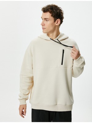 Koton Oversize Hoodie Fermuar Cepli Dikiş Detaylı Uzun Kollu