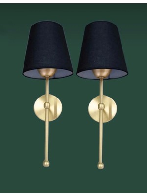 Modern Tasarım 2 Adet Eskitme Gold Aplik Siyah Abajur Elektrikli Çalışan