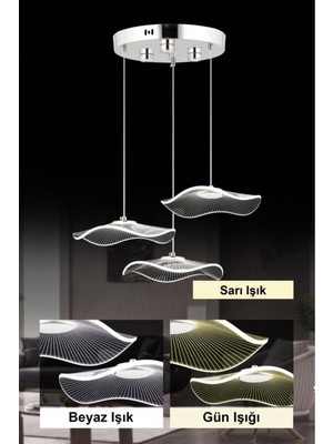 Woodhub Istanbul Avize Şapka 3'lü Gümüş 3 Renk LED Lü x  Modern Ledli Avize