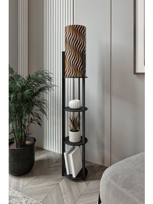 Woodhub Radıante Yuvarlak Raflı Lambader Black