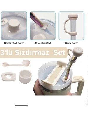 Stanley Quencher ve Yeni Nesil Pipetli Termos Uyumlu 3 Parça Sızdırmaz Koruyucu Aksesuar Silikon Set