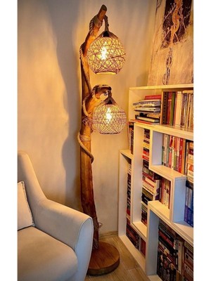 Woodhub Ağaç Lambader Doğal Ağaç Yalıkavak Serisi Çift Küre