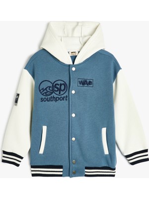 Koton Kolej Ceket Kapşonlu Renk Kontrastlı Aplike Detaylı Çıtçıtlı Şardonlu