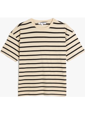 Koton Çizgili Bisiklet Yaka Kısa Kollu Tişört