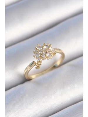 Pirinç Gold Renk Zirkon Taşlı Kadın Yüzük