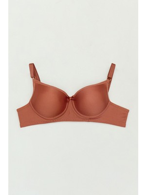 FullaModa Destekli Telli Sütyen Kiremit Renkli %100 Polyester Düz Desenli Kadın İç Giyim Ürünü