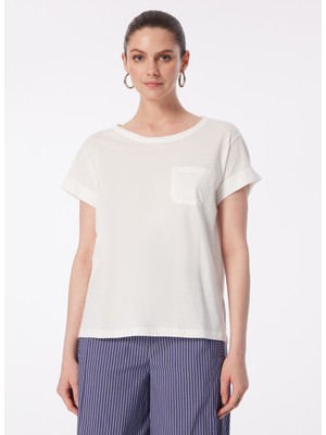 Sisley Bisiklet Yaka Beyaz Kadın T-Shirt 3I1XL1058