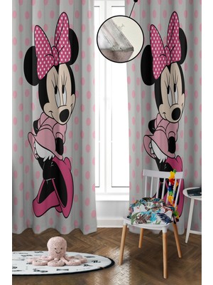 Doruklar Home Collection Dijital Baskı Yıkanabilir Mickey Desenli 2 Kanat Bebek ve Çocuk Odası Fon Perdesi