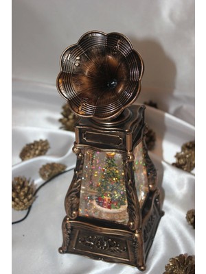 Yılbaşı Süsü Işığı Müzikli Kar Küresi Gramafon