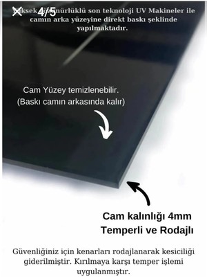 4mm Tamperli Uv  Cam Baskı Kırılımaz Cam Tablo Silinebilir 30X45 cm 40X60CM 50X70 cm 60X90 cm