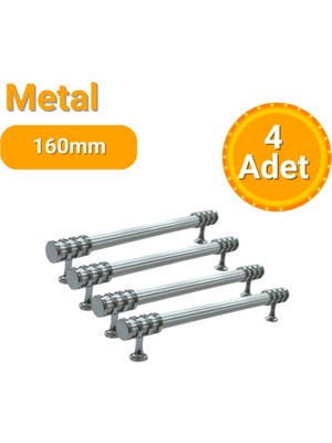 Yahya 4 Adet Halka Boru Çizgili Kroma Beyaz Metal Mobilya Kulpu 160MM