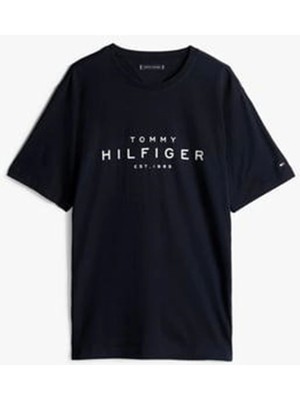 Tommy Hilfiger Erkek Lacivert Logo Yuvarlak Yaka T-Shirt