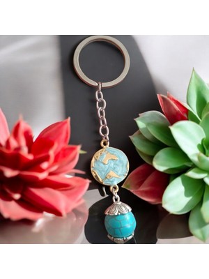 Mga Doğaltaş Firuze Taşı Anahtarlık Dünya Model Özel Anahtarlık