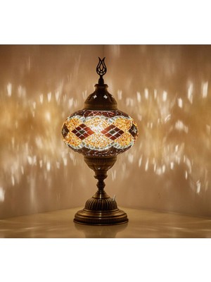 Woodhub Kahverengi Pilli Mozaik Masaüstü Komodin Otantik Dekor Gece Lambası Kitap Okuma Aydınlatma Lamba