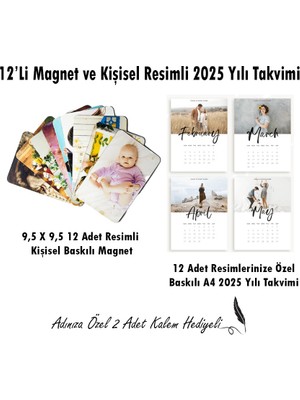 Kişiye Özel 12 Adet 9.5 x 9.5 Magnet ve 12 Aya Özel Kişisel Resimli 2025 Yılı Takvimi