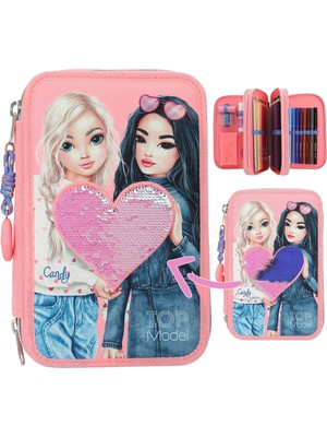 Top Model 3 Katlı Kalpli Içi Dolu Kalem Kutusu