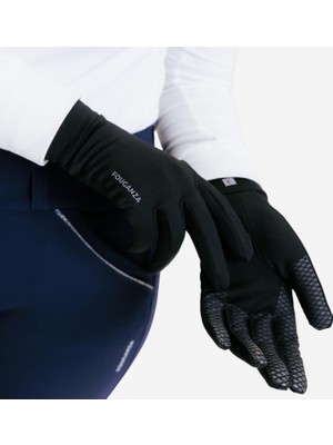 Decathlon Fouganza Siyah Yetişkin Binici Eldiveni M-L Esnek Ve Dayanıklı Kumaş ile Kolay Giyme Özelliği