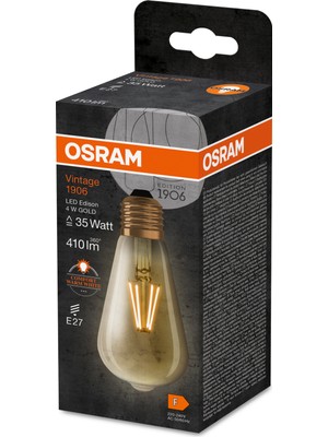 Osram LED Vintage Gold Edison 4W 2400K 410LM E27 Duy Flamanlı Sarı Işık Ampul