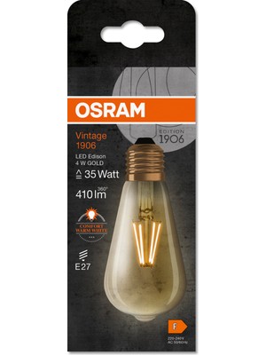 Osram LED Vintage Gold Edison 4W 2400K 410LM E27 Duy Flamanlı Sarı Işık Ampul