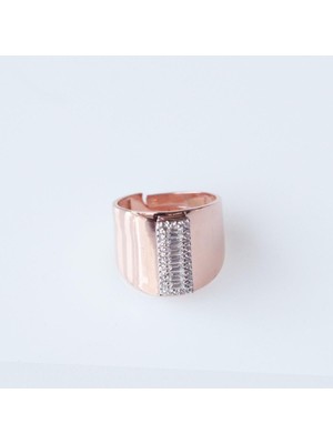 I Harfi Baget Taşlı Rose Gold Kaplama Gümüş Yüzük