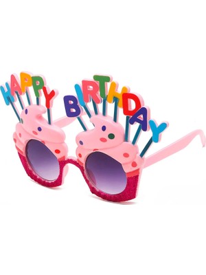 Onixe Happy Birthday Yazılı Pembe Fuşya Renk Parti Gözlüğü 12 x 7  cm