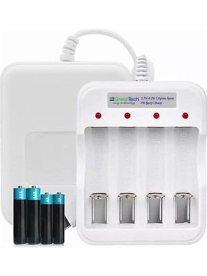 Greentech Dört Yuvalı Pil Şarj Cihazı 1.2V Ni-Mh / Ni-Cd AA / AAA Şarjlı Piller İçin