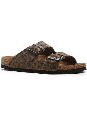 Comfortfüsse / Bali-Pr - Deri Çift Bantlı Terlik ( Leopar Baskılı Deri )