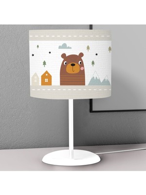 Woodhub Ayı Dağ Desenli Çocuk Odası Dijital Baskılı Çocuk Odası Masaüstü Abajur Avize