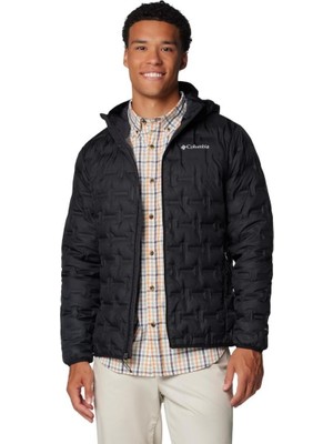 Columbia Delta Ridge II Down Hooded Erkek Mont Siyah Su Geçirmez Kumaş ile Isı Mühür Konstrüksiyonu