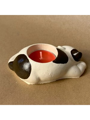 Uretti El Yapımı Bej - Kahverengi Sevimli Kedi Tealight Mumluk - 6 x 10 cm