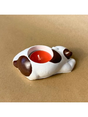 Uretti El Yapımı Beyaz - Kahverengi Sevimli Kedi Tealight Mumluk - 6 x 10 cm