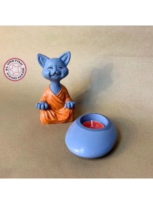 Uretti El Yapımı Kedi Buda Tealight Mumluk 2'li Dekoratif Set