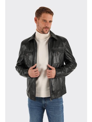 Elle Siyah Deri Erkek Ceket