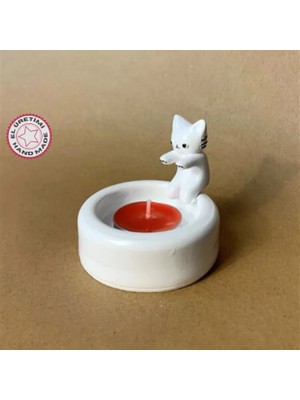 Uretti El Yapımı Sevimli Isınan Beyaz Kedi Dekoratif Mumluk - 7 x 7 cm