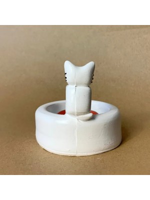 Uretti El Yapımı Sevimli Isınan Beyaz Kedi Dekoratif Mumluk - 7 x 7 cm