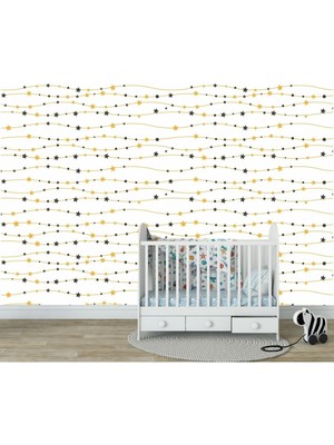 Çocuk Odası Duvar Kaplama Folyo Yıldız Siyah Sarı Kendinden Yapışkanlı 50 cm  x 300 cm