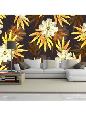 Duvar Kaplama Folyo Kendinden Yapışkanlı Kahverengi Çiçekler 50 cm  x 300 cm