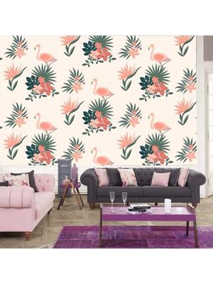 Duvar Kaplama Folyosu Kendinden Yapışkanlı Flamingo Tropik 50 cm  x 300 cm