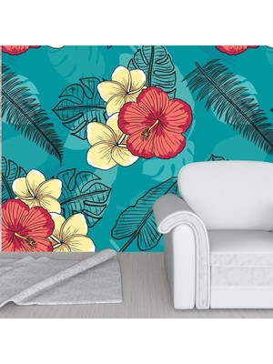 Duvar Kağıdı Kaplama Folyo Kendinden Yapışkanlı Tropik Çiçek Turkuaz 50 cm  x 300 cm