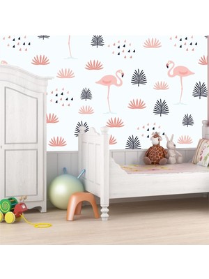 Kız Çocuk Odası Duvar Kaplama Folyo Flamingo Kendinden Yapışkanlı 50 cm  x 300 cm