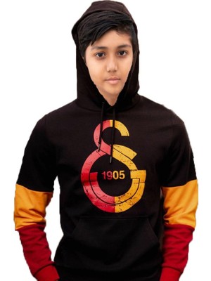 Galatasaray Lisanslı Siyah Uzun Kol Sweatshirt Erkek Çocuk İçin Kapüşonlu ve Cepli Tasarım