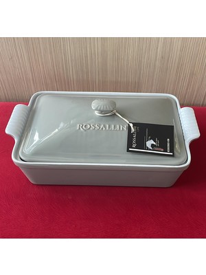 Rossallını Lıfe Büyük Dikdörtgen Kapaklı Gri Fırın Kabı 38X23X8,5 cm