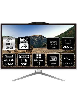 MSI Pro AP222T i3 13100 48GB RAM 1TB SSD 21.5" FHD Win11 Pro 13M210XEUP443 All In One Bilgisayar + Per4 USB
