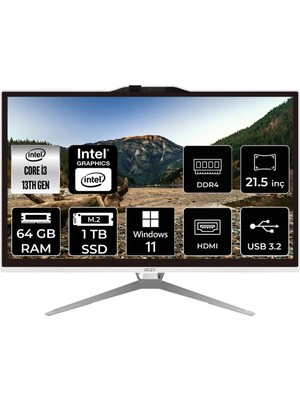 Msı Pro AP222T Intel Core I3 13100 64GB 1tb SSD 21.5" Fhd W11H Multi-Touch All In One Bilgisayar & Per4 USB Bellek 13M210XEUP398