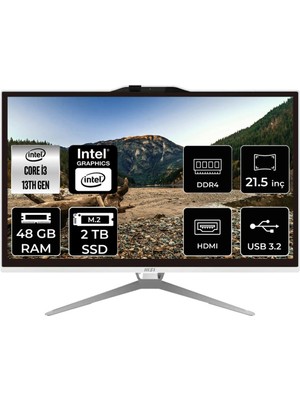MSI Pro AP222T i3 13100 48GB RAM 2TB SSD 21.5" FHD FreeDOS 13M210XEUP344 All In One Bilgisayar + Per4 USB